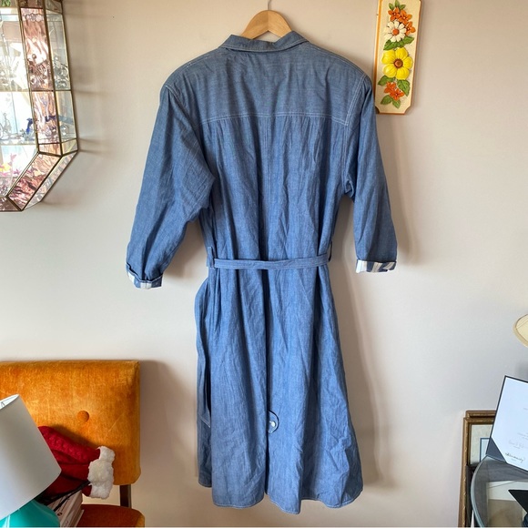 Vintage Denim Winter Trench Coat with Belt and Double Lining Cotton - Picture 7 of 8